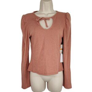 1. State Ribbed Tie Neckline Knit Top Women Size S Pink Long Sleeve NEW